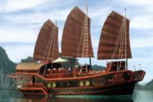 Travelers with Halong  Bay on Red Dragon Junk