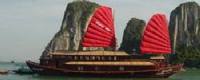 Travelers with Halong Bay Cruise on traditional junk 