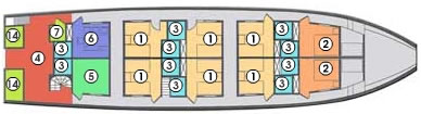 Bottom floor: 8 luxury cabins on the first floor of Dragon Pearl Junk