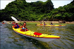 Self exploring with kayaking, an extra service in Halong Ginger Junk, Halong Bay, Vietnam private tours