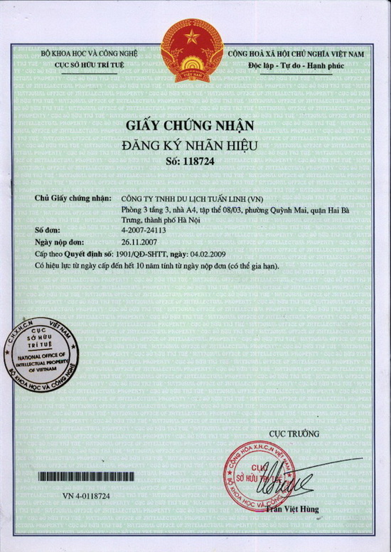 Tuan Linh travel's license of Intellectual property right holder