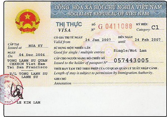 Vietnam visa issued at Vietnam Embassy/Consulate